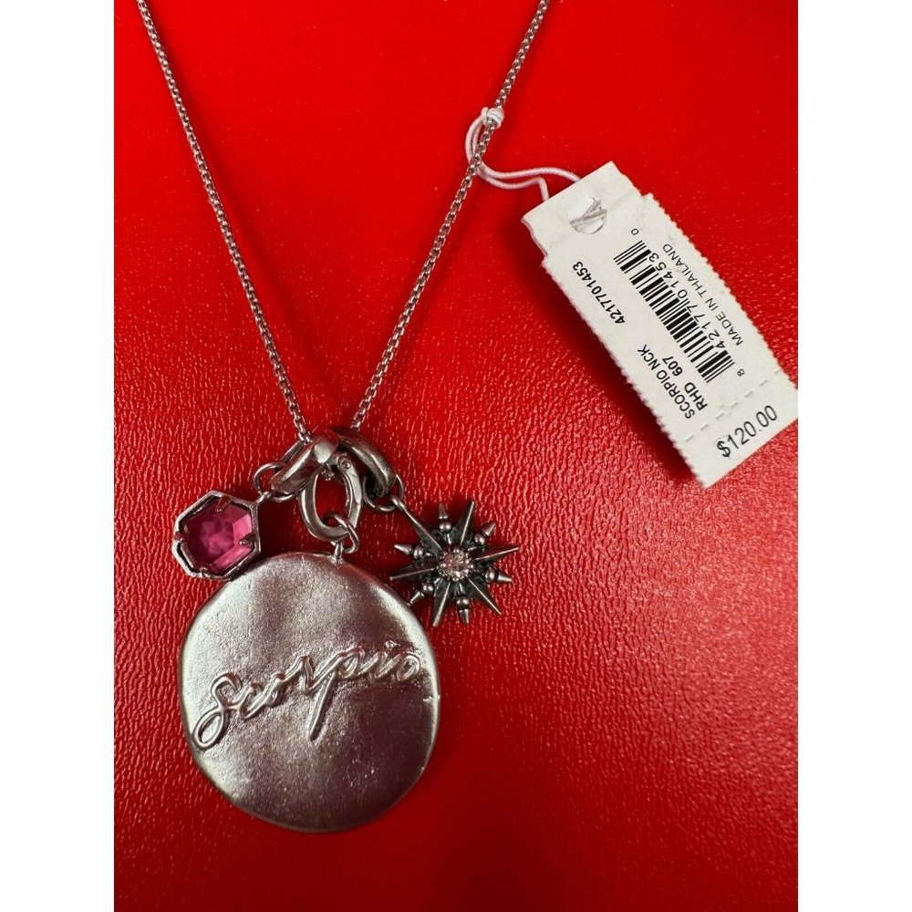 Kendra Scott Scorpio October Berry Silver Tone Charm Necklace NWT